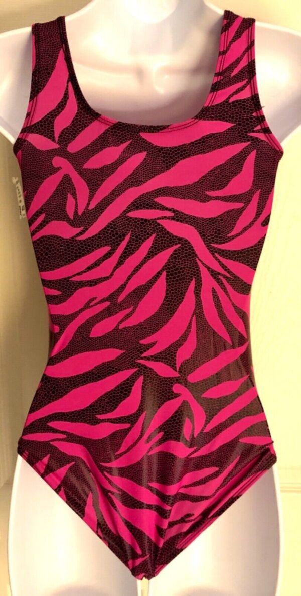 GK HOT PINK ZEBRA ADULT X-SMALL N/S FOIL PRINT GYMNASTICS DANCE TANK LEOTARD AXS - Image 6