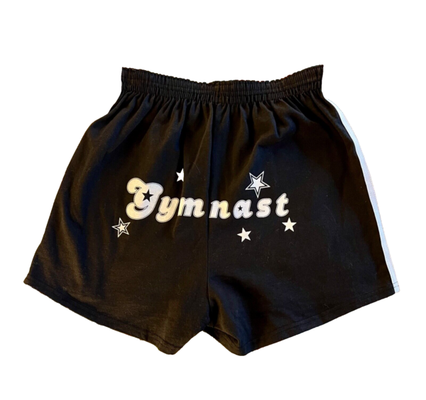 GK "GYMNASTâ€ PRINT ADULT MED BLACK COTTON/POLY BOXER SHORTS WHITE STRIPES SZ M