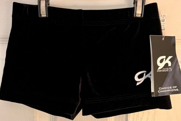 GK BLACK VELVET CHILD LARGE MICRO MINI WORKOUT DANCE GYMNASTICS CHEER SHORTS CL