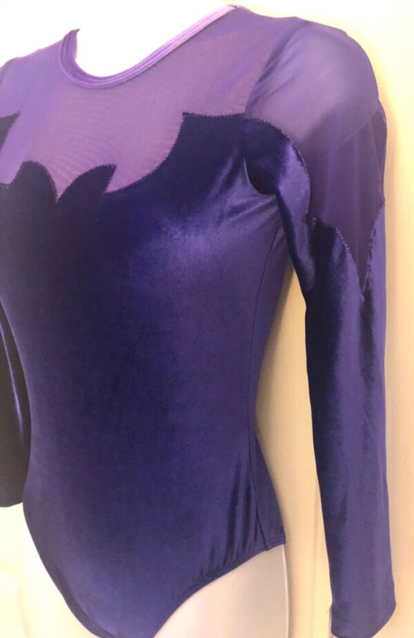 GK ADULT SMALL PURPLE VELVET MESH Lg SLV GYMNASTICS DANCE LEOTARD Sz AS NWT! - Image 5