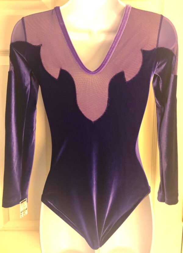 GK ADULT SMALL PURPLE VELVET MESH Lg SLV GYMNASTICS DANCE LEOTARD Sz AS NWT! - Image 6