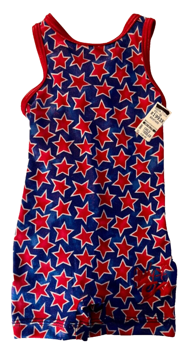 GK CARLY PATTERSON CHILD TODDLER NAVY RED FOIL STARS GYMNASTICS DANCE BIKETARD - Image 5