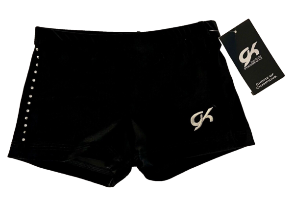 GK BLACK VELVET ADULT X-SMALL MICRO MINI CRYSTALS CHEER DANCE GYMNASTS SHORTS XS