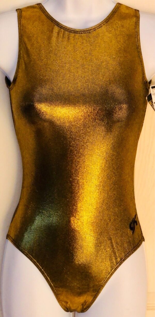 GK Elite GOLD MYSTIQUE ADULT SMALL GYMNASTICS DANCE WORKOUT TANK LEOTARD AS NWT