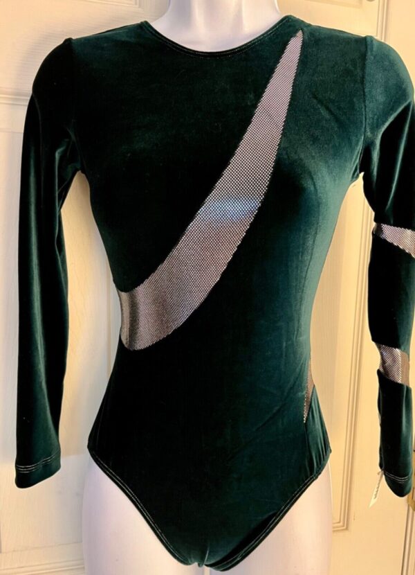 GK Lg SLV ADULT SMALL EVERGREEN VELVET SILVER FOIL GYMNASTS DANCE LEOTARD Sz AS