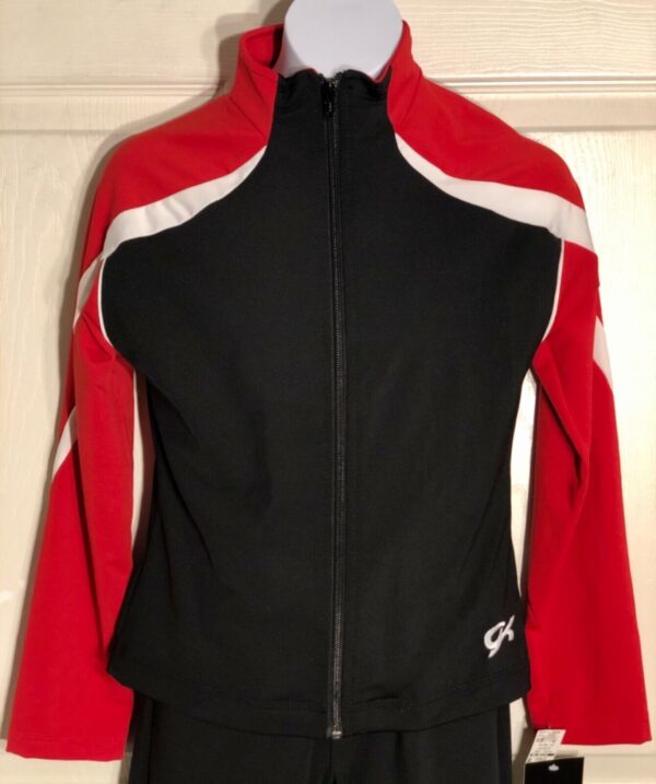 GK BLACK RED WHITE DRYTECH CHILD MEDIUM GYMNASTICS ATHLETES WARM UP JACKET Sz CM