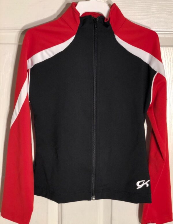 GK BLACK RED WHITE DRYTECH CHILD MEDIUM GYMNASTICS ATHLETES WARM UP JACKET Sz CM - Image 5