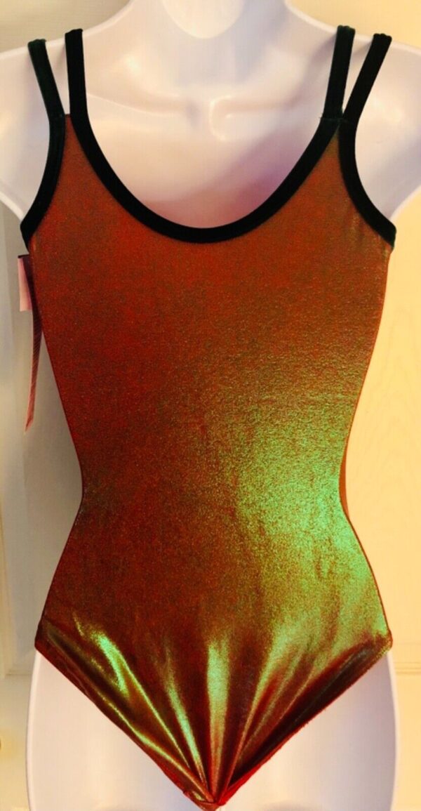 GK FESTIVE CINNAMINT FOIL ADULT SMALL GREEN VELVT GYMNASTS DANCE TANK LEOTARD AS - Image 3