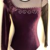 GK LgSLV LADIES SMALL EGGPLANT VELVET BLACK MESH JA GYMNAST DANCE LEOTARD Sz AS
