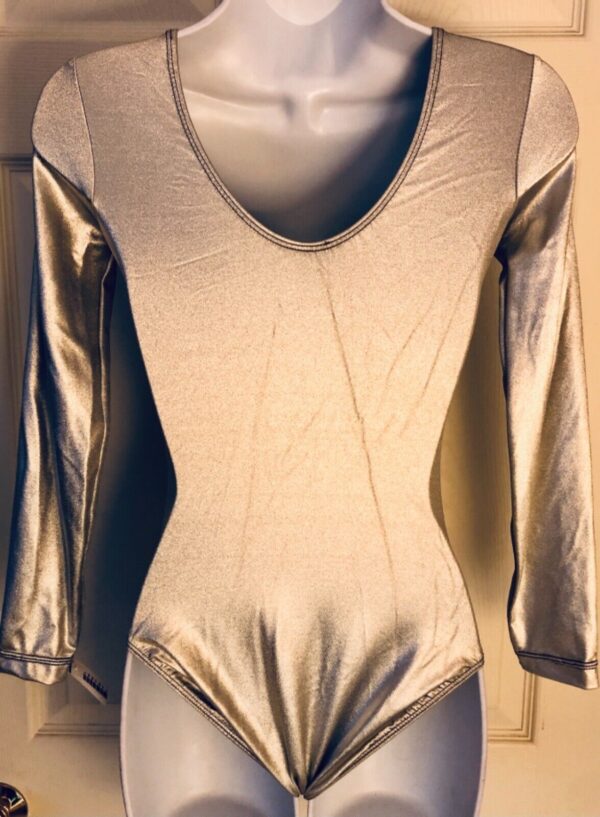 GK LONG SLEEVE LADIES SMALL SILVER METALLIC GYMNASTICS DANCE LEOTARD Sz AS NWT! - Image 4