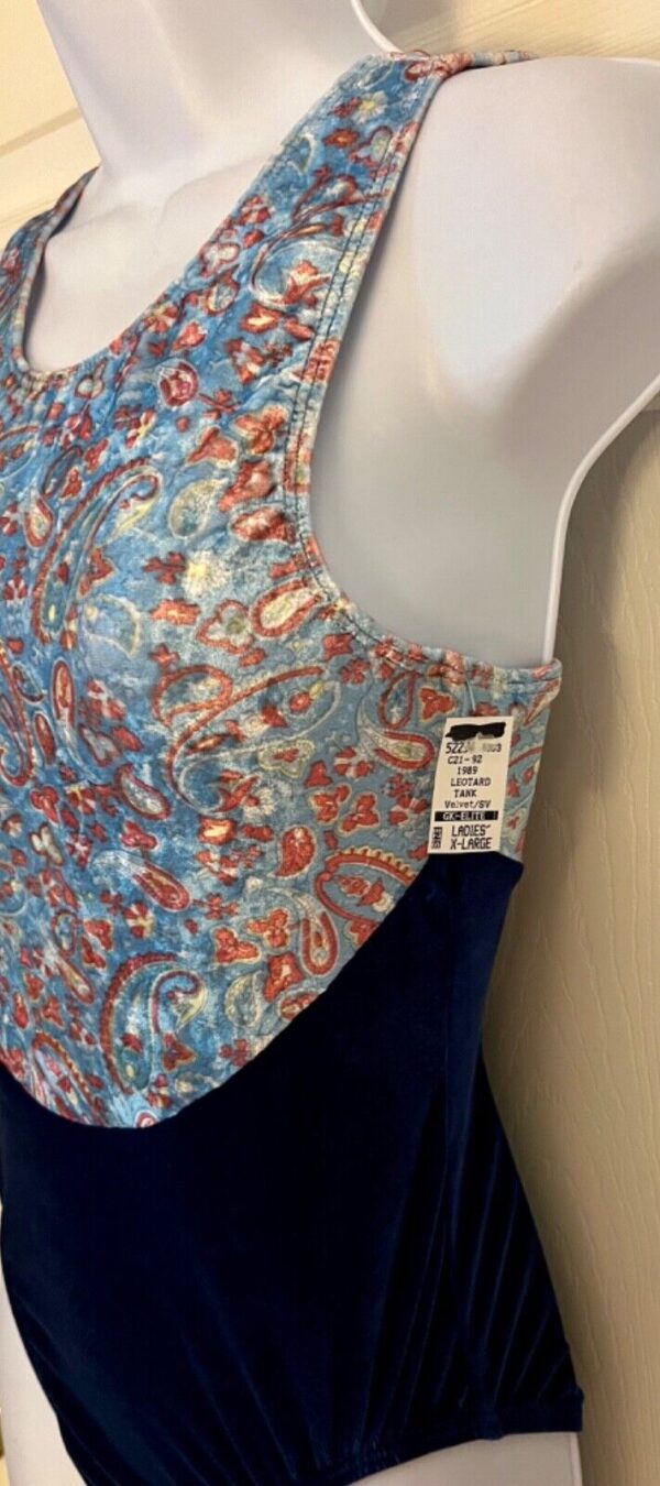 GK ADULT X-LARGE PAISLEY BLUE & NAVY VELVET GYMNASTIC DANCE TANK LEOTARD SZ XL - Image 4