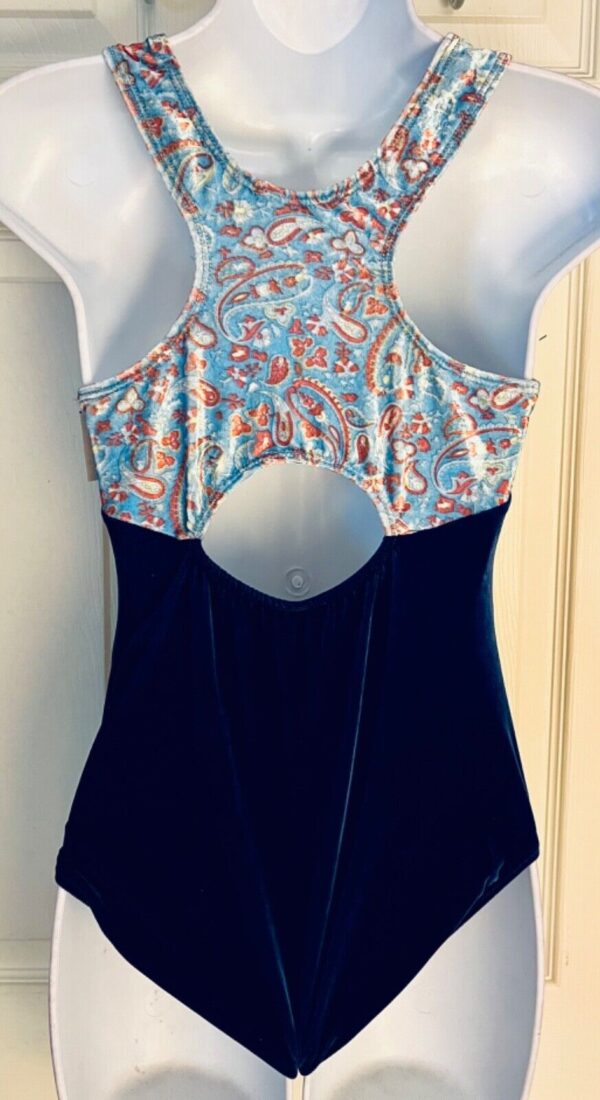 GK ADULT X-LARGE PAISLEY BLUE & NAVY VELVET GYMNASTIC DANCE TANK LEOTARD SZ XL - Image 5