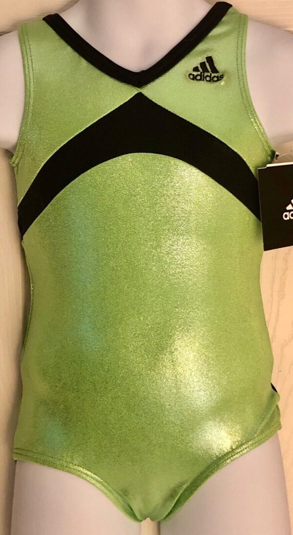 ADIDAS TANK GK LEOTARD CHILD X-SMALL NEON LIME BLACK FOIL GYMNASTIC DANCE CXS