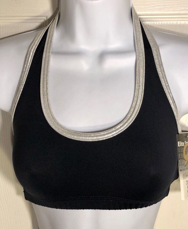 GK CHEER CROP TOP ADULT SMALL BLACK HALTER DRYTECH SIKVER MYSTIQUE TRIM AS NWT!