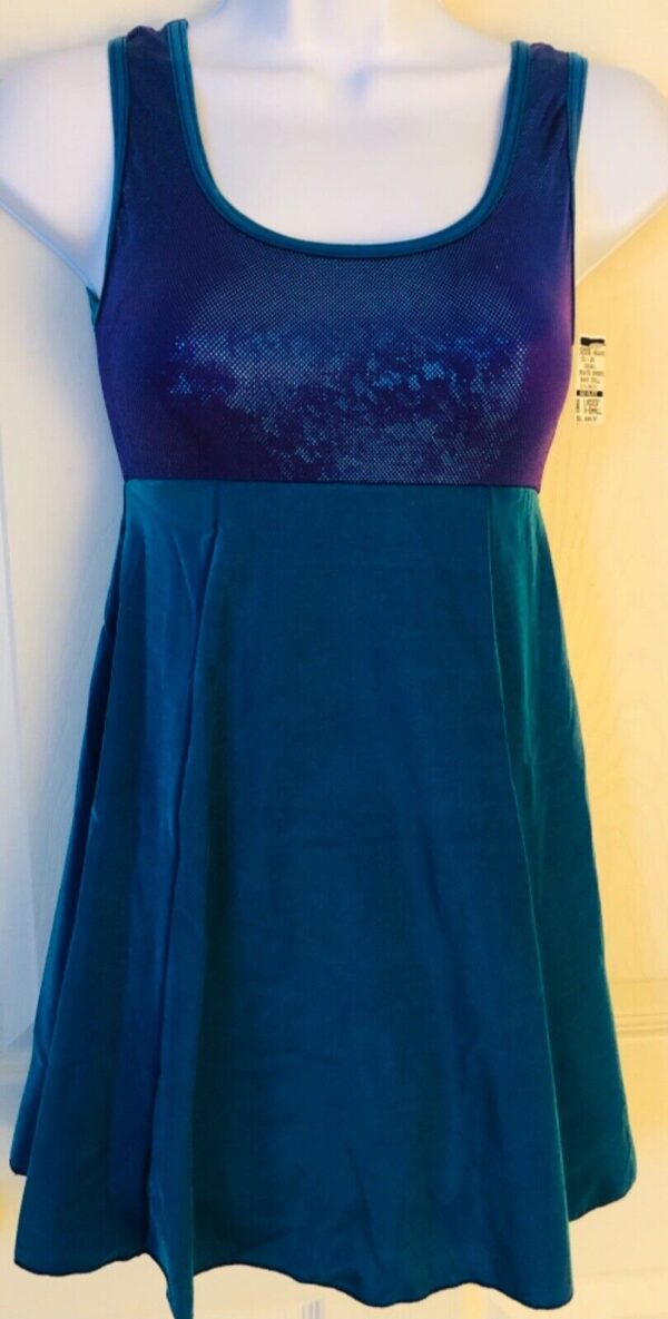 GK ICE SKATE SLVLS EMPIRE LINE LADIES X-SMALL OCEAN IRIDESCENT FOIL DRESS Sz AXS