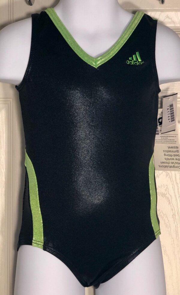 ADIDAS CHILDS BLACK LIME FOIL GYMNASTICS DANCE GK LEOTARD CXS