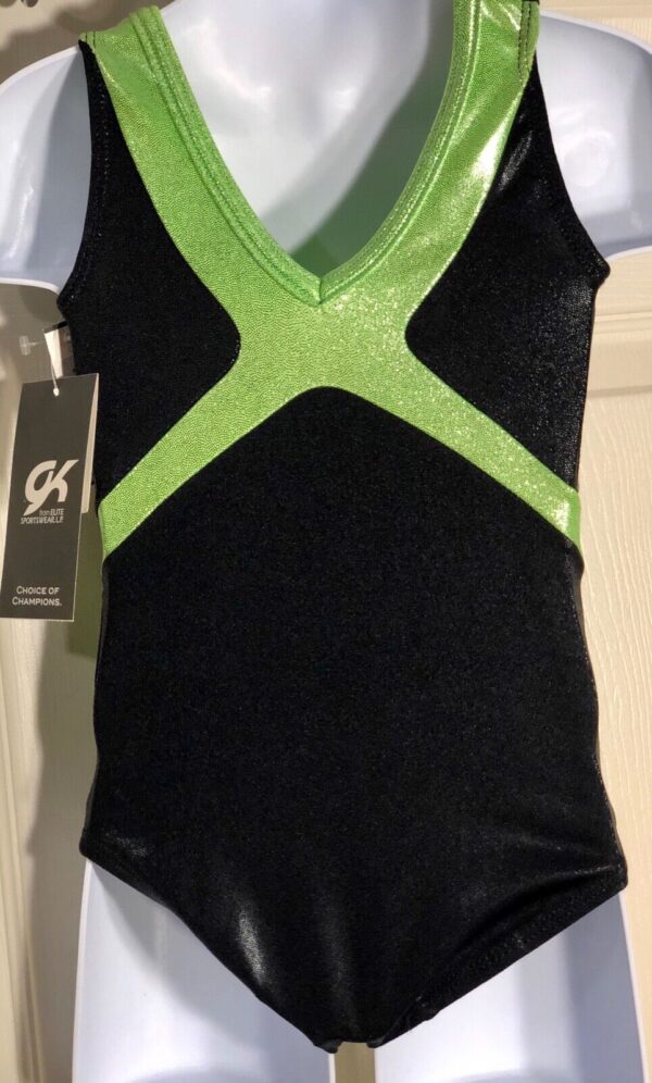 ADIDAS CHILDS BLACK LIME FOIL GYMNASTICS DANCE GK LEOTARD CXS - Image 2