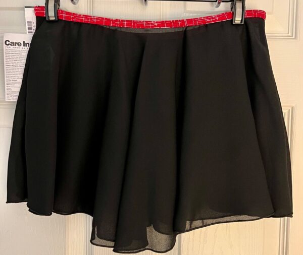 GK DANCE BALLET LADIES LARGE BLACK GEORGETTE FOIL WAIST FAUX WRAP SKIRT Sz L NWT - Image 7