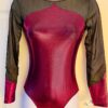 GK LgSLV LADIES SMALL PINK FOIL BLACK GLITTER MESH GYMNASTS DANCE LEOTARD Sz AS