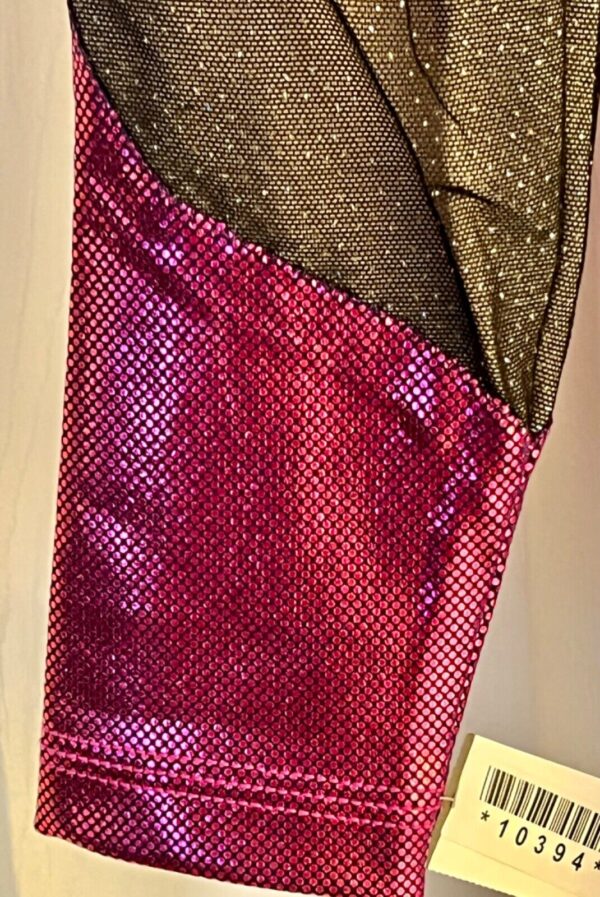 GK LgSLV LADIES SMALL PINK FOIL BLACK GLITTER MESH GYMNASTS DANCE LEOTARD Sz AS - Image 4