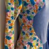 GK ICE SKATE LgSLV ADULT SMALL BLUE VELVET ASYMMETRIC FLORAL PRINT DRESS Sz AS - Image 4