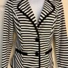 SUNNY LEIGH WOMENS SMALL BLACK WHITE STRIPED FITTED STRETCH BLAZER JACKET Sz S