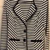 SUNNY LEIGH WOMENS SMALL BLACK WHITE STRIPED FITTED STRETCH BLAZER JACKET Sz S - Image 4