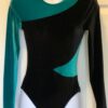 GK LgSLV ADULT SMALL CYPRESS & BLACK SMOOTH VELVET GYMNASTIC DANCE LEOTARD Sz AS