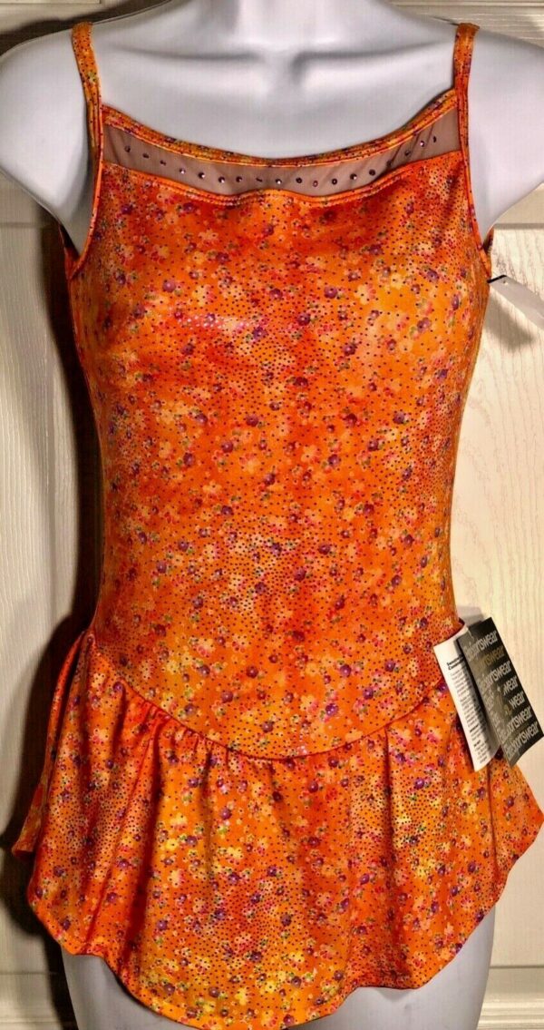 GK ELITE ORANGE FLORAL BEAD PRINT CAMISOLE ICE SKATE DRESS AXS