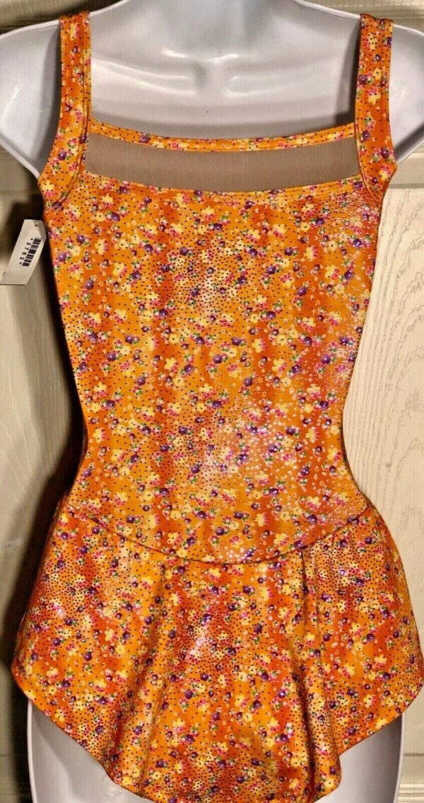 GK ELITE ORANGE FLORAL BEAD PRINT CAMISOLE ICE SKATE DRESS AXS - Image 3