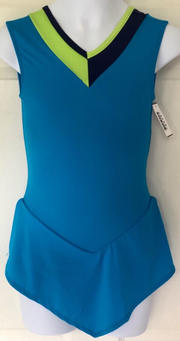 GK BLUE MATTE TRICOT ICE FIGURE SKATE CHILD LARGE SSLV V-NECK DRESS Sz CL NWT!