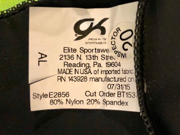 GK BLACK TANK ADULT LARGE CHARADE LIME FOIL SWAR CRYSTALS GYMNASTS LEOTARD Sz AL - Image 7