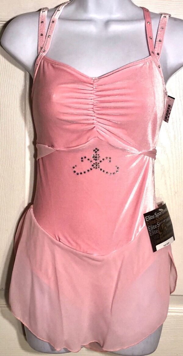 GK ICE FIGURE SKATE ADULT SMALL PINK VELVET CAMISOLE SHIRRED JA DRESSS AS NWT!