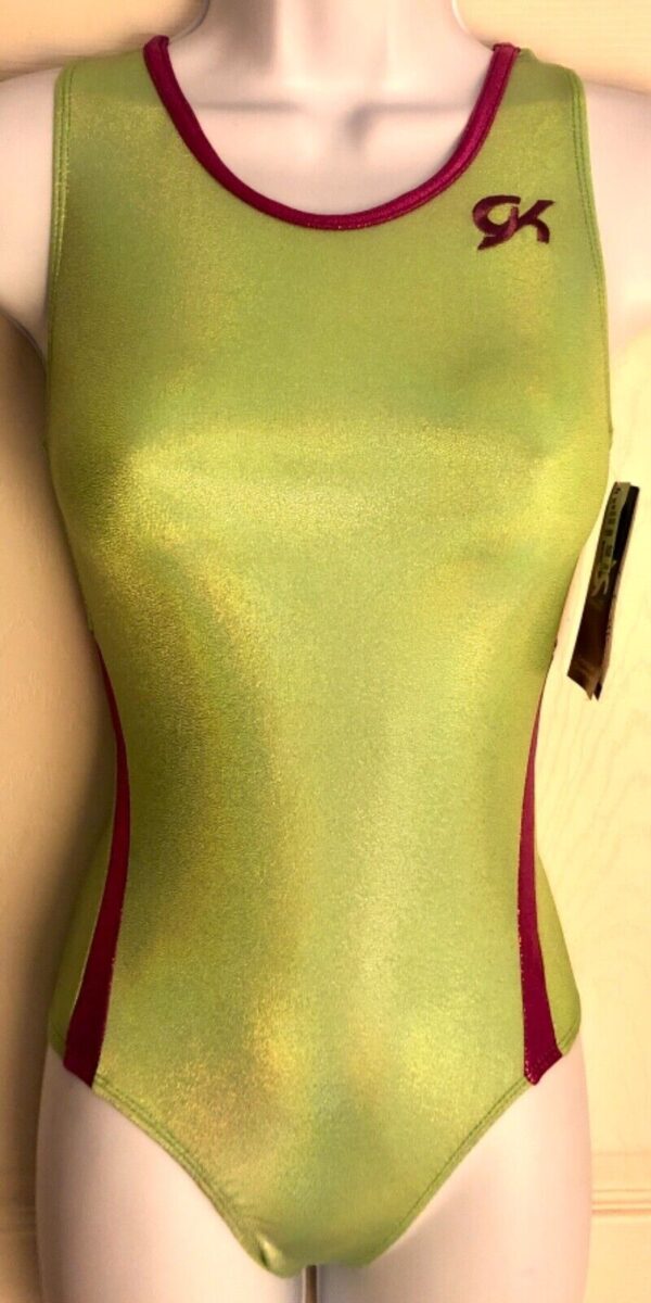 GK LIME CHARISMA ADULT X-SMALL LIME OPAL ORCHID FOIL GYMNASTS TANK LEOTARD AXS