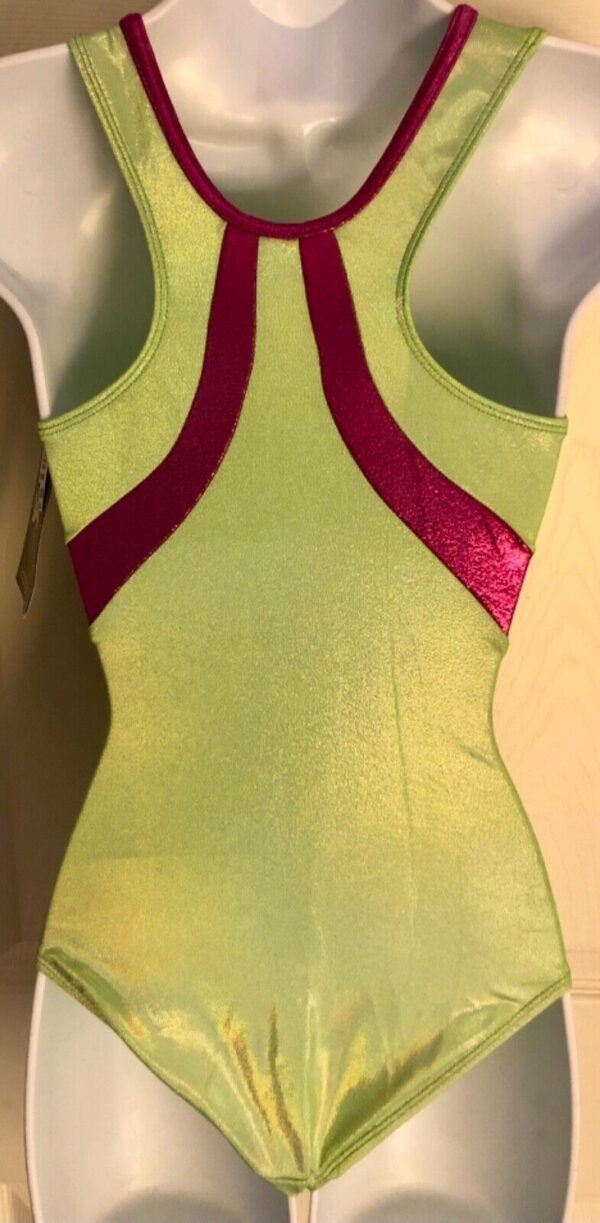 GK LIME CHARISMA ADULT X-SMALL LIME OPAL ORCHID FOIL GYMNASTS TANK LEOTARD AXS - Image 4