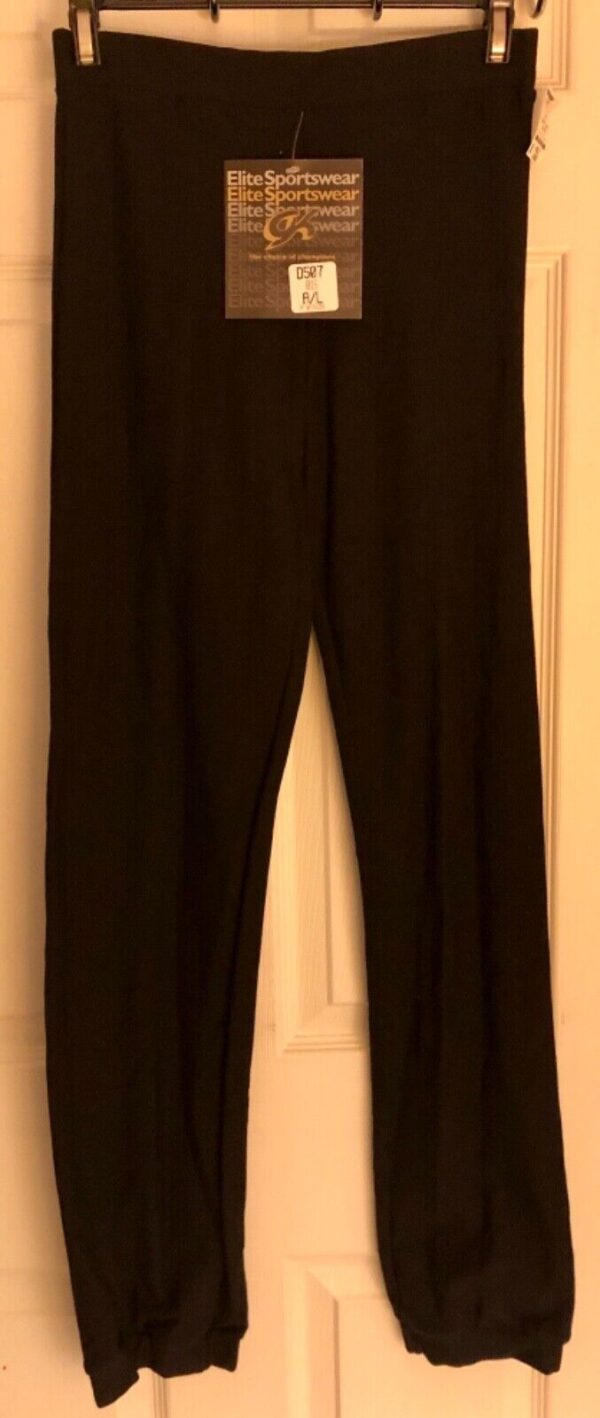 GK ELITE DANCE JAZZ LADIES LARGE BLACK COTTON SPANDEX CUFFED PANTS Sz AL NWT!