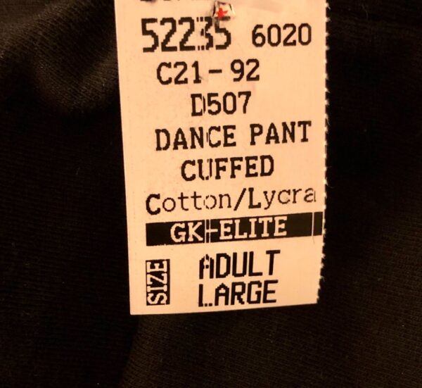 GK ELITE DANCE JAZZ LADIES LARGE BLACK COTTON SPANDEX CUFFED PANTS Sz AL NWT! - Image 5