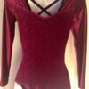 GK Elite BURGUNDY SPARKLE VELVET LgS GYMNASTIC DANCE LEOTARD AS - Image 3