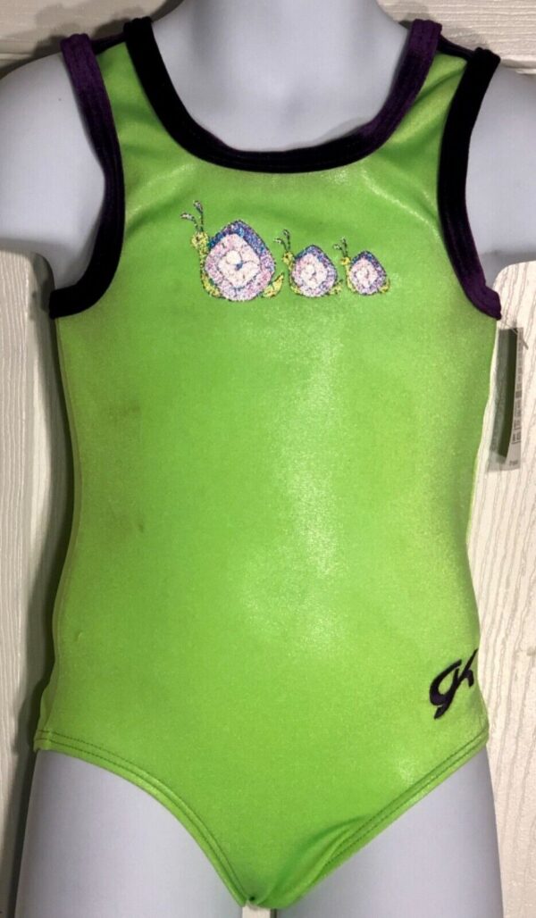 GK GREEN CHILD X-SMALL FOIL CATERPILLAR ACCENT GYMNASTICS DANCE TANK LEOTARD XS