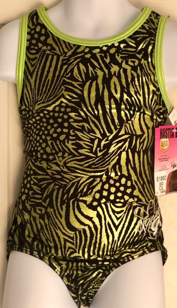 NASTIA LIUKIN LIME FOIL ANIMAL PRINT GK TANK GYMNASTICS LEO Sz CL