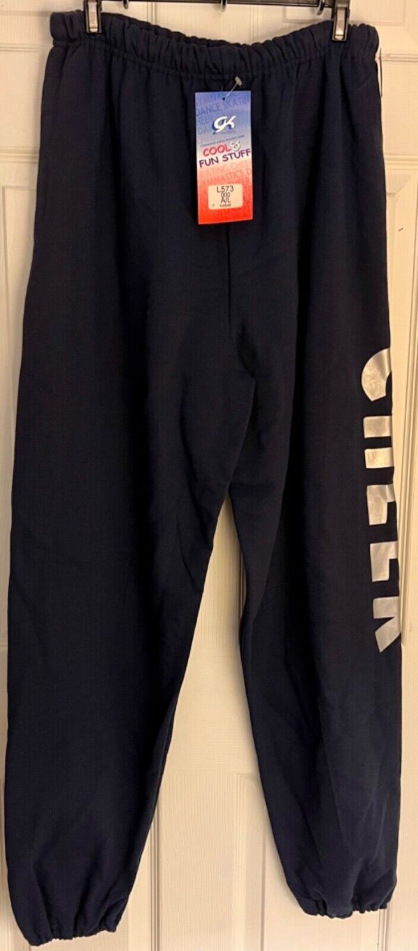 GK â€œCHEERâ€ GRAPHIC ADULT LARGE NAVY COTTON/POLY ATHLETIC LOUNGE SWEATPANTS Sz AL - Image 2