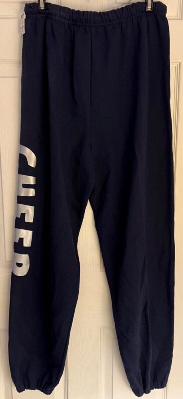 GK â€œCHEERâ€ GRAPHIC ADULT LARGE NAVY COTTON/POLY ATHLETIC LOUNGE SWEATPANTS Sz AL - Image 4