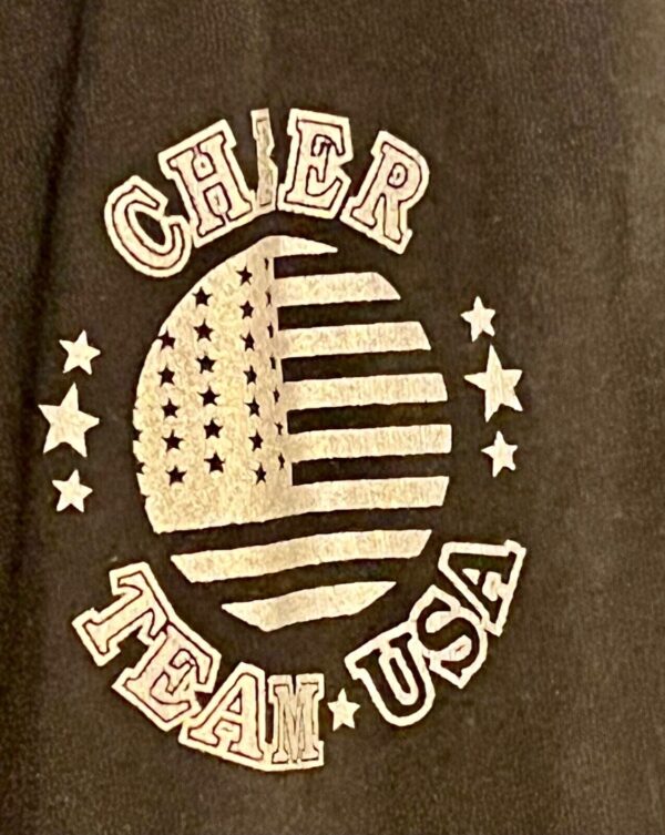 GK â€œCHEER TEAM USAâ€ GRAPHIC ADULT MEDIU BLACK COTTON ATHLETIC LOUNGE CAPRI Sz M - Image 3