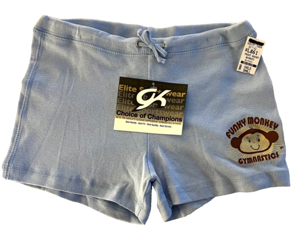 GK DRAWSTRING SHORTS GIRLS SMALL BLUE COTTON "FUNKY MONKEY" GRAPHIC CASUAL SZ S