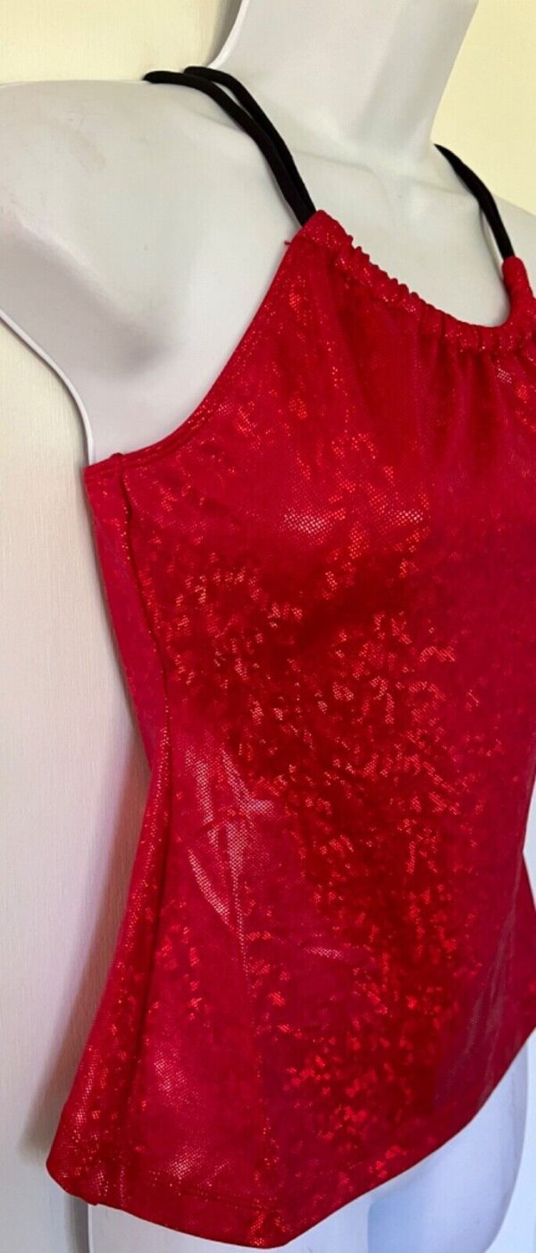 GK DANCE JAZZ ADULT SMALL RED FOIL CRISSCROSS STRAPS NYLON/SPAND TOP Sz AS NWT! - Image 4