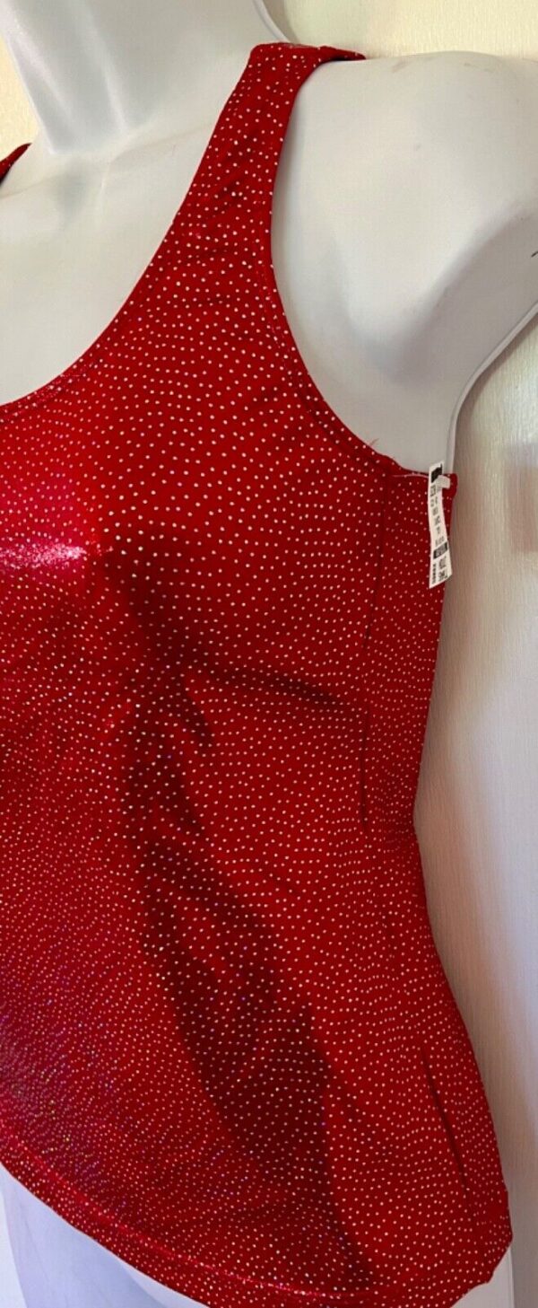 GK DANCE CHEER ADULT SMALL RED DOTTED FOIL SLVLS RACERBACK TANK TOP Sz AS NWT! - Image 4