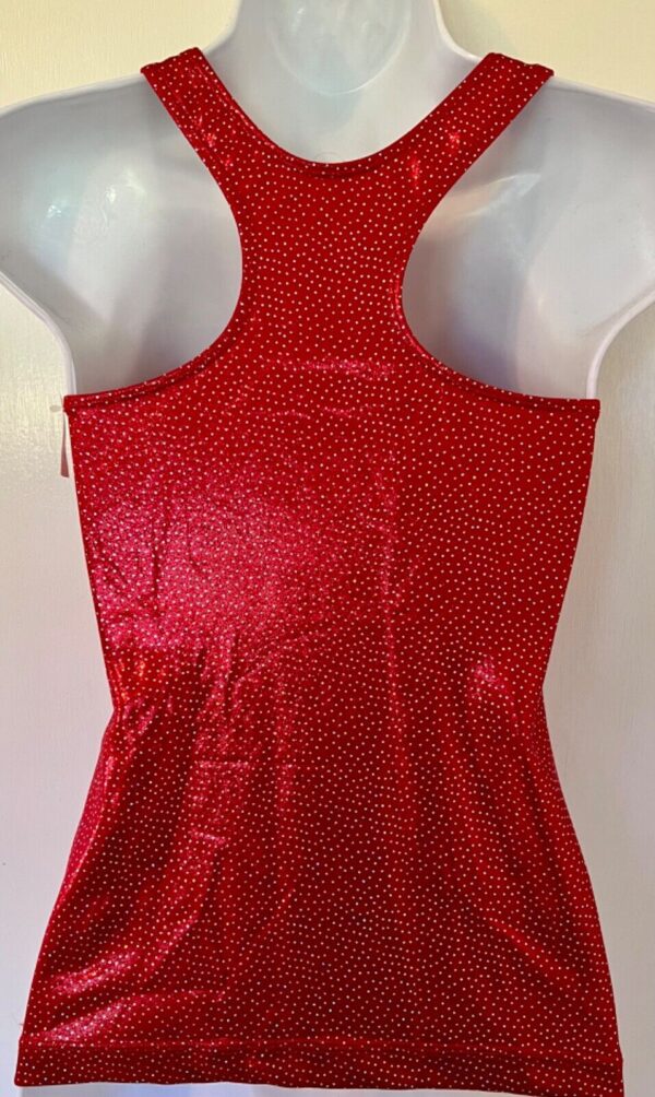 GK DANCE CHEER ADULT SMALL RED DOTTED FOIL SLVLS RACERBACK TANK TOP Sz AS NWT! - Image 6