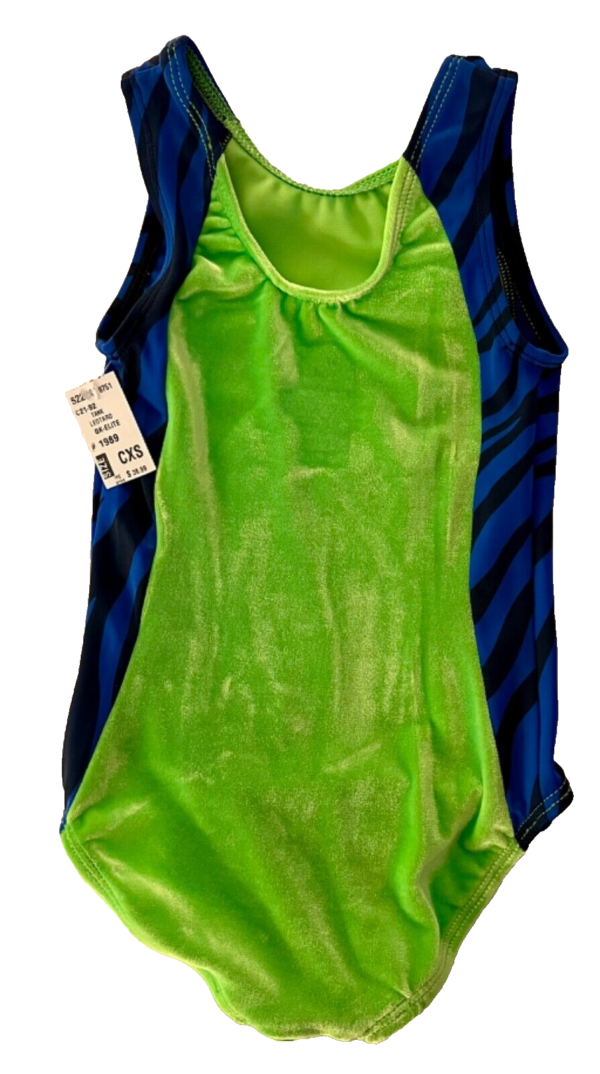 GK GREEN CHILD X-SMALL GREEN VELVET BLUE BLACK GYMNASTICS DANCE TANK LEOTARD XS - Image 10