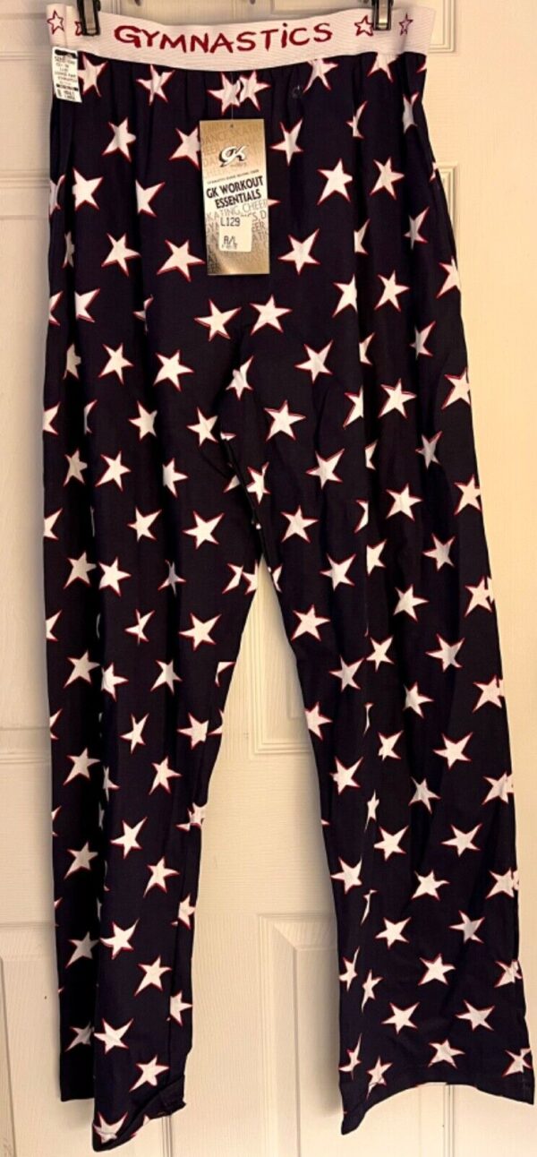 GK STAR PRINT ADULT LARGE NAVY â€œGYMNASTSICSâ€ WAIST COTTON LOUNGE BEACH PANTS L