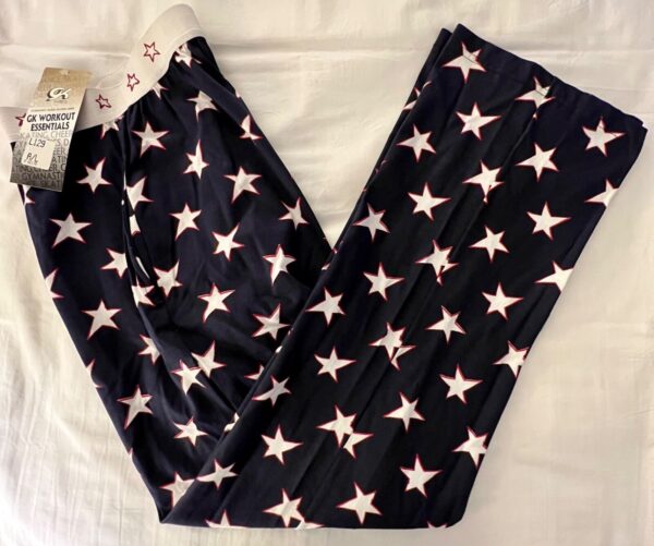 GK STAR PRINT ADULT LARGE NAVY â€œGYMNASTSICSâ€ WAIST COTTON LOUNGE BEACH PANTS L - Image 5